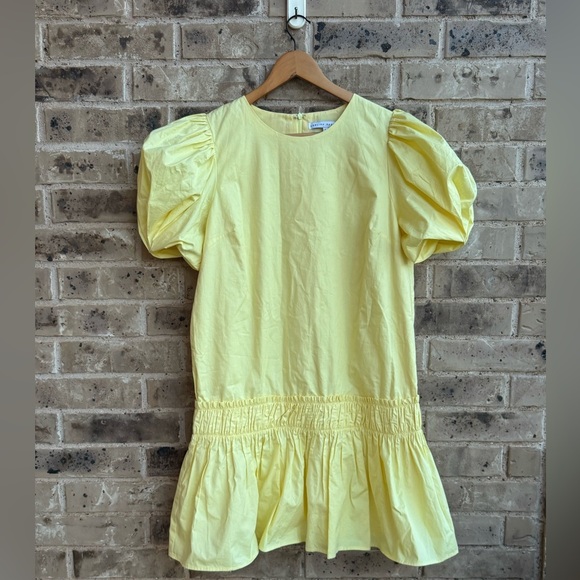 ENGLISH FACTORY
Ruffle Detail Puff Sleeve Poplin Dress  size Large Yellow - Picture 8 of 12